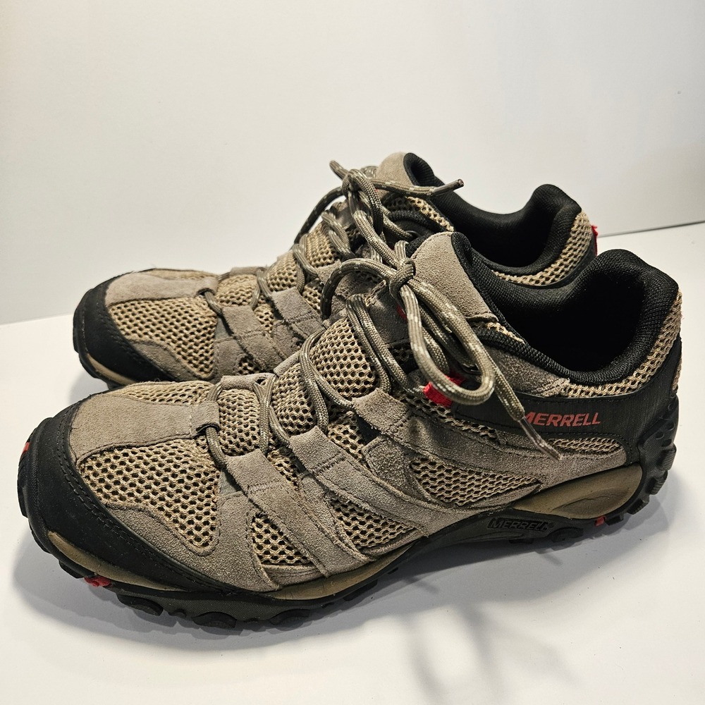 Merrell Alverstone Mens Hiking Shoes Size 8.5 Tan Black Red Low Top J033035